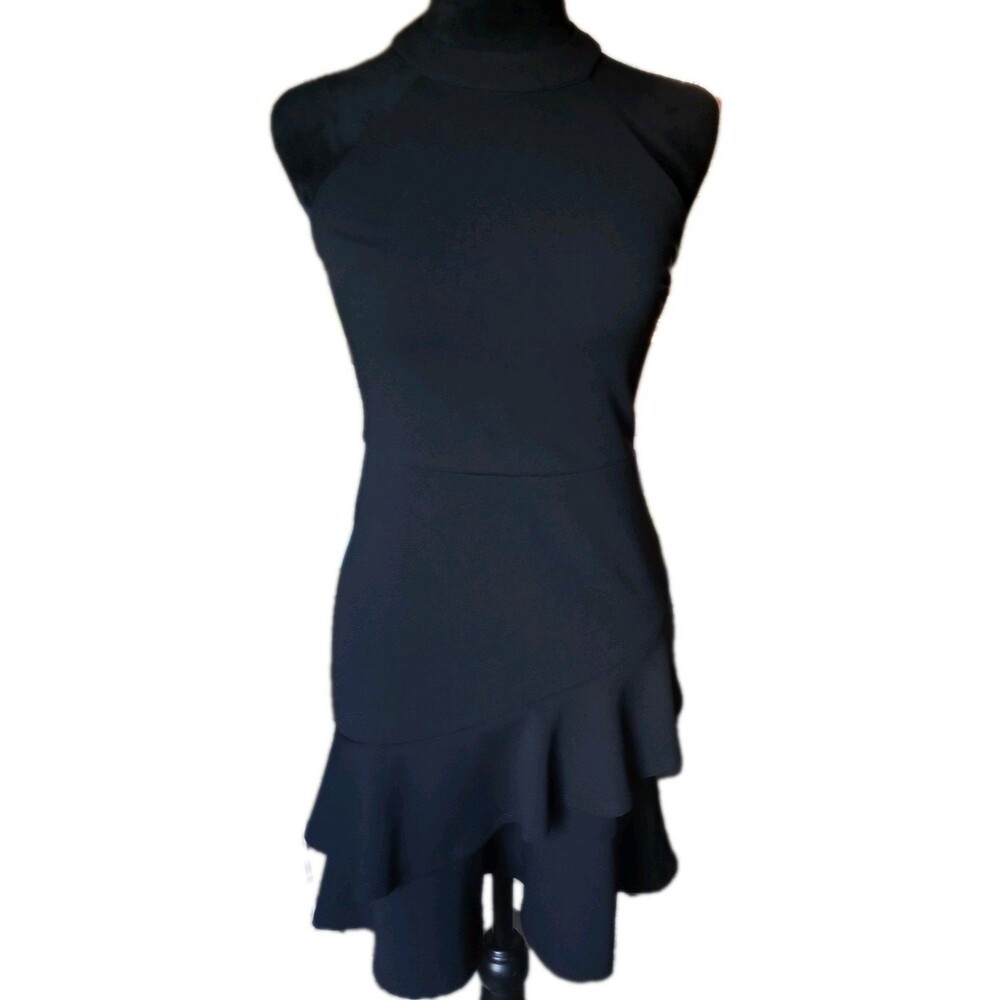 City Triangle Women's 3 Black Y2K Layered Mini Dress With Halter Neckline, Vtg.